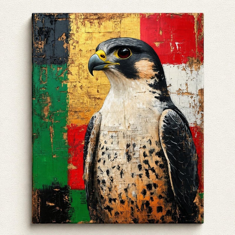 ARS UAE Falcon Canvas Wall Art Modern Emirati Falcon Painting with UAE Flag Design for Living Room, Bedroom & Office Décor - Image 1