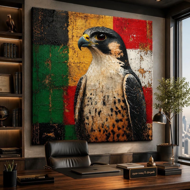 ARS UAE Falcon Canvas Wall Art Modern Emirati Falcon Painting with UAE Flag Design for Living Room, Bedroom & Office Décor - Image 2