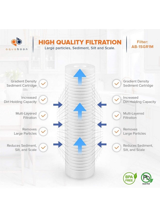 أكوابون خرطوشة فلتر مياه بديلة Aquaboon Whole House 1 Micron 10 x 2.5 PP Grooved Sediment Filter متوافقة مع AP110 وWHKF-GD05 وCFS110 وP5، عبوة من 6 قطع - Image 2