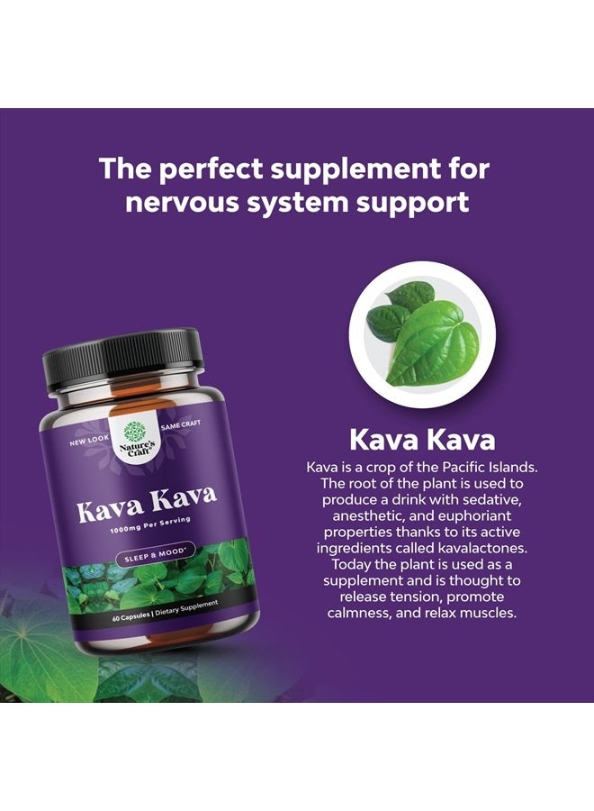 Natures Craft Kava Root Mood Support Supplement - 1000mg Kava Kava Capsules Fast Acting Mood Boost and Relaxing Supplement - Calming Kava Extract Vegan Adaptogen Supplement for Stress Focus & Sleep (60 Caps) - Image 4