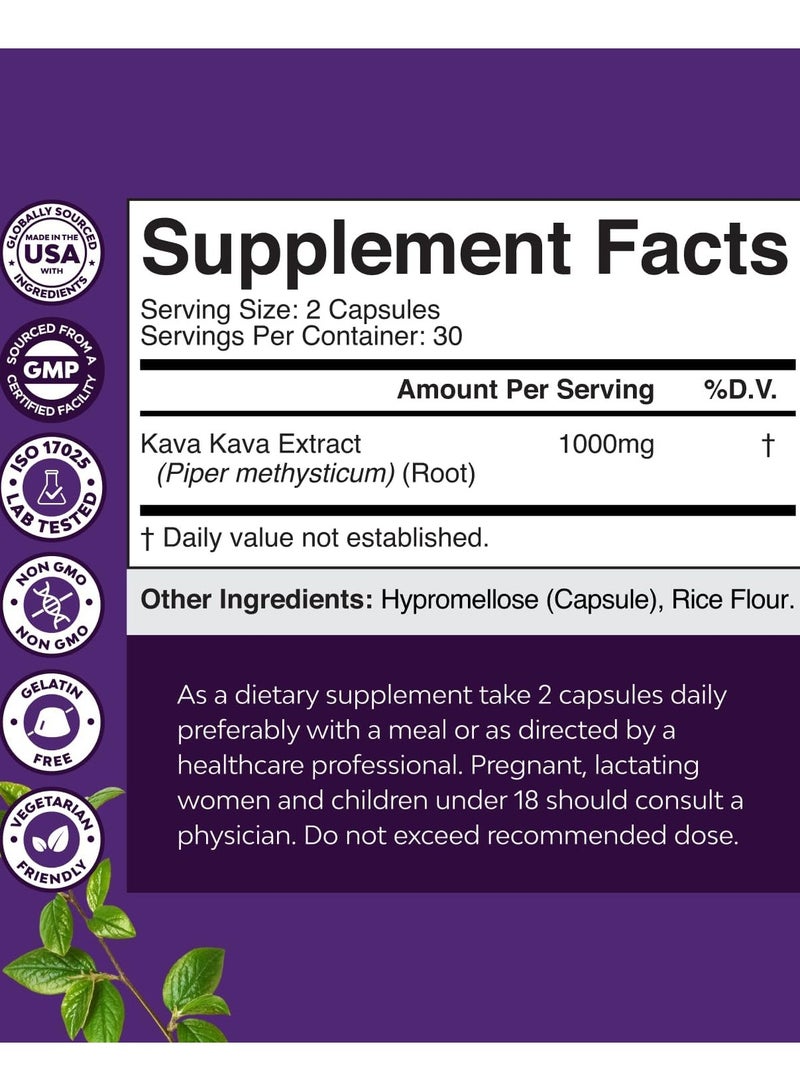 Natures Craft Kava Root Mood Support Supplement - 1000mg Kava Kava Capsules Fast Acting Mood Boost and Relaxing Supplement - Calming Kava Extract Vegan Adaptogen Supplement for Stress Focus & Sleep (60 Caps) - Image 3