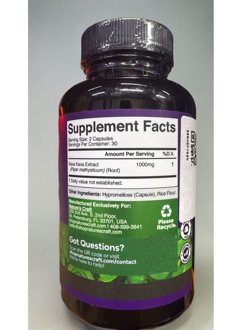 Natures Craft Kava Root Mood Support Supplement - 1000mg Kava Kava Capsules Fast Acting Mood Boost and Relaxing Supplement - Calming Kava Extract Vegan Adaptogen Supplement for Stress Focus & Sleep (60 Caps) - Image 2