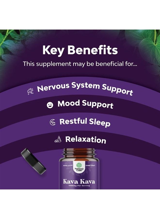 Natures Craft - Kava Root Mood Support Supplement - 1000mg Kava Kava Capsules Fast Acting Mood Boost and Relaxing Supplement - Calming Kava Extract Vegan Adaptogen Supplement for Stress Focus & Sleep (60 Caps) - Image 1