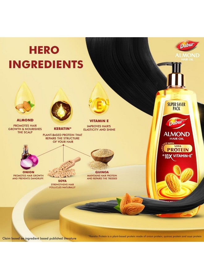 دابر زيت شعر دابر اللوز - 650 مل | يوفر حماية من التلف | تركيبة غير لزجة | للتحكم في تساقط الشعر وشعر لامع | زيت شعر خفيف باللوز وبروتين الكيراتين وبروتين الصويا وفيتامين إي 10 مرات - Image 4