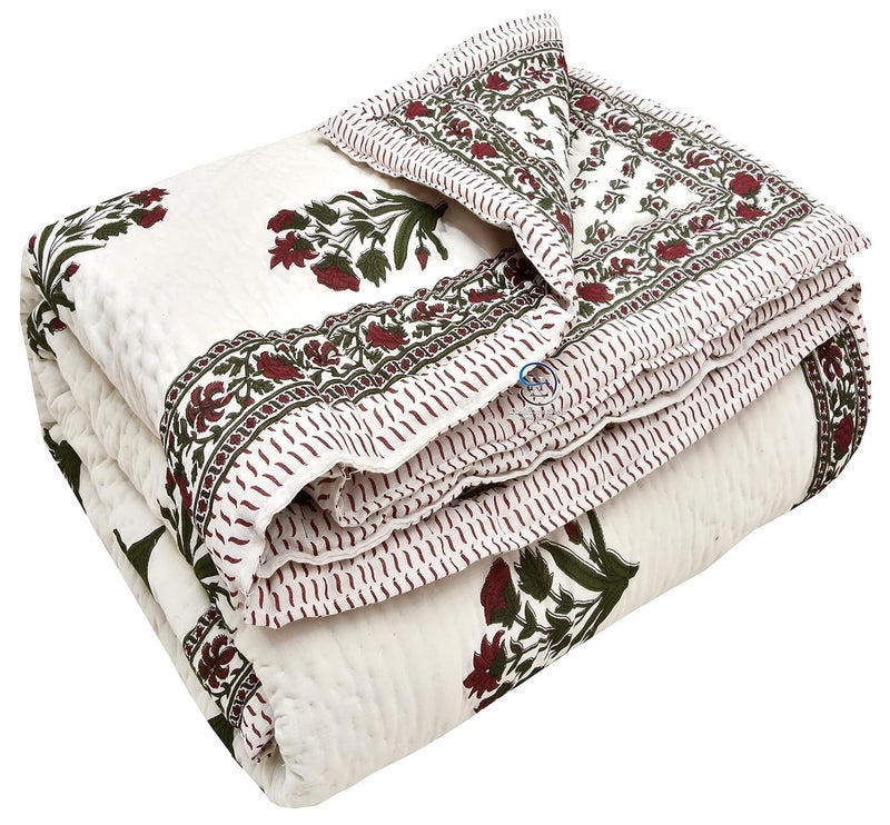 Indiafab Textiles لحاف جايفوري تقليدي من الهند 400 TC قماش حرير حشو قطن عضوي نقي خفيف الوزن لحاف سرير مزدوج 85 × 100 حزمة من 1 سرير مفرد، - Image 1