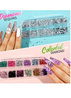Excefore Nail Art Decoration Kit 12 Colors of Rhinestones Nail Art Fruit Slices Chunky Glitter Nail Sequins Laser Star Holographic Sparky Mixed Heart Nail Decorations  - Image 3