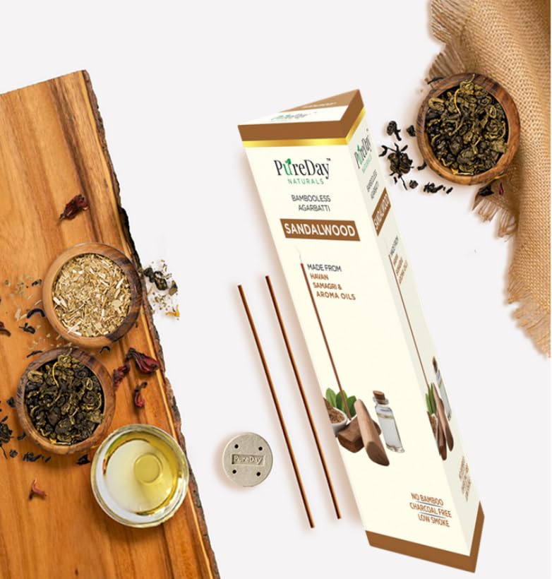 PureDay Bambooless Agarbatti 200 Dhoop Sticks Pack of 3 Rose Saffron 80 Sticks Sandalwood 80 Sticks Jasmine 40 Sticks No Bamboo No Charcoal Lasting Aroma Free Ceramic Stand - Image 3