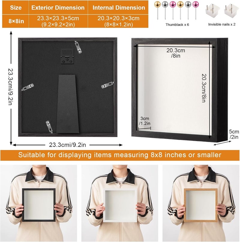 3d deep shadow box frame 8x8in with Real Glass Panel and Soft Linen Back, 8x8in(20.32x20.32cm) Black 3d deep picture photo frames box display Craft Flower Baby Pet Wedding Photo Memorial Gift - Image 4