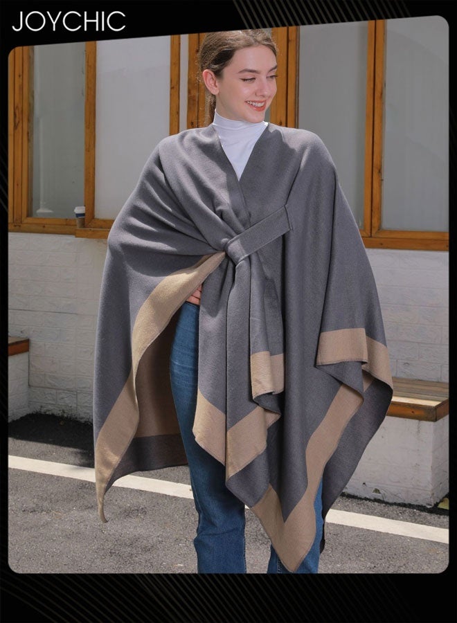 Joychic شال نسائي مفتوح من الأمام بأربطة لخريف وشتاء، مقاوم للرياح ودافئ، مناسب للخارج - Image 4