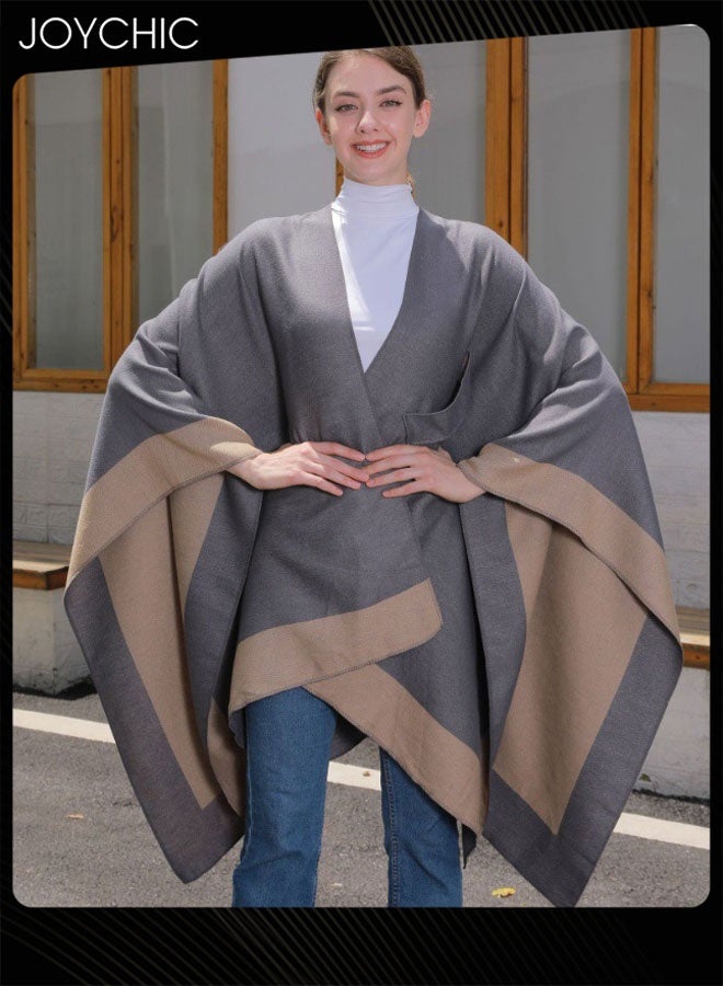 Joychic شال نسائي مفتوح من الأمام بأربطة لخريف وشتاء، مقاوم للرياح ودافئ، مناسب للخارج - Image 1