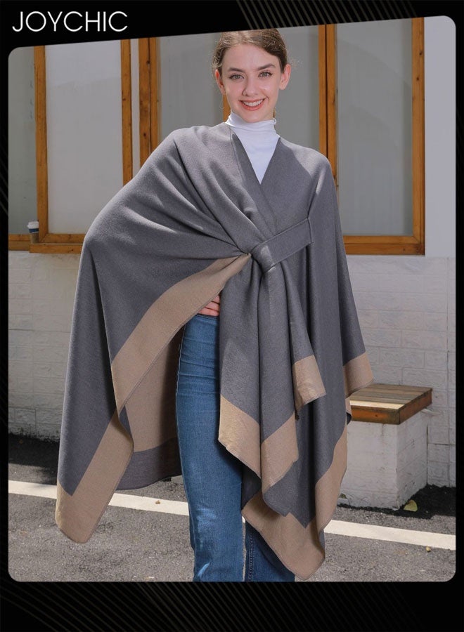 Joychic شال نسائي مفتوح من الأمام بأربطة لخريف وشتاء، مقاوم للرياح ودافئ، مناسب للخارج - Image 3