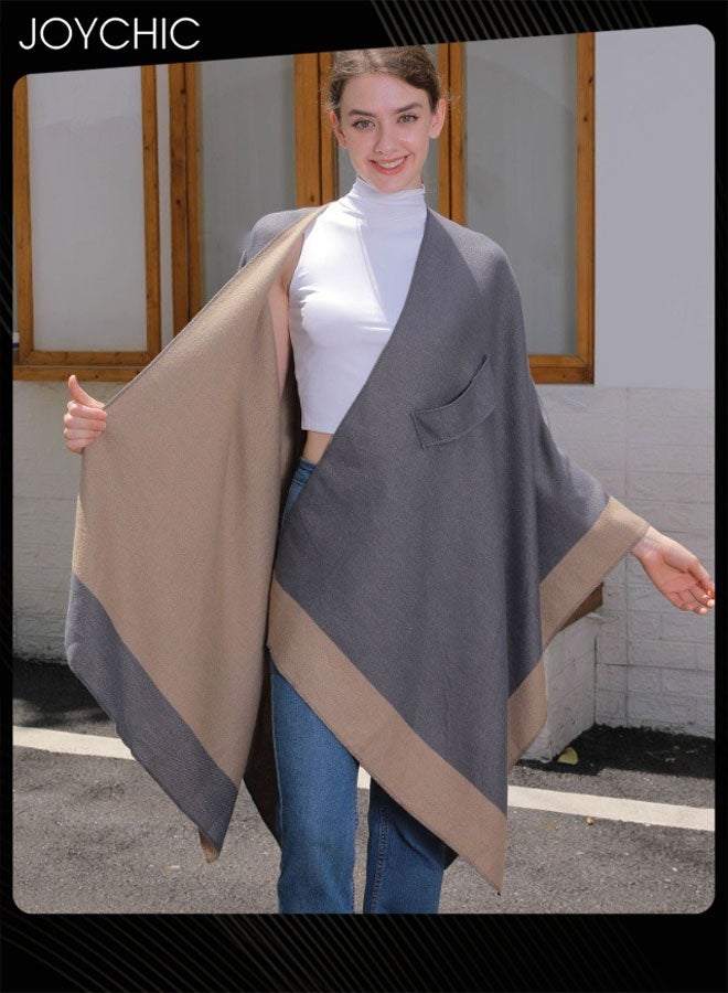 Joychic شال نسائي مفتوح من الأمام بأربطة لخريف وشتاء، مقاوم للرياح ودافئ، مناسب للخارج - Image 2