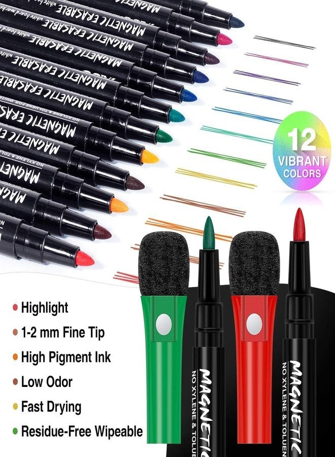 Kienlix White Board Marker, 12 Colors Magnetic Whiteboard Markers with Eraser Cap, Low Odor Magnetic Dry Erase Markers Fine Point Tip for Kids & Teachers, Home, Office and School Supplies - Image 2