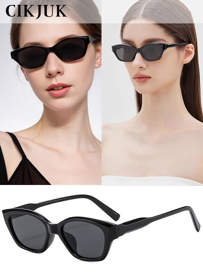 CIKJUK Cat Eye Sunglasses Women Retro Fashion Women's Men Sun Glasses Slim-Frame Sunglass Trendy Eye Glasses Shades UV400 Protection Sun Glas Black - Image 1