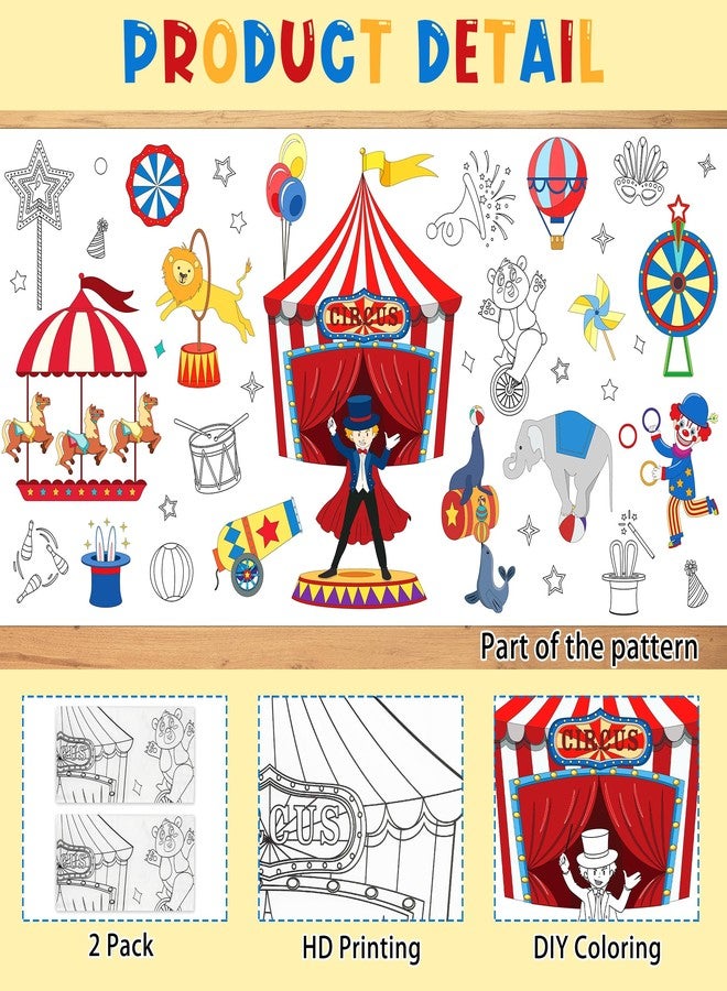 UNIIDECO Giant Circus Coloring Tablecloth Poster Carnival Circus Party Coloring Activities Dispoasble Paper Tablecloths Table Cover for Classroom Decor Birthday 54 x 108 in (2 Pack) - Image 2
