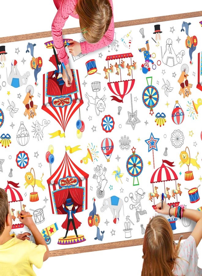UNIIDECO Giant Circus Coloring Tablecloth Poster Carnival Circus Party Coloring Activities Dispoasble Paper Tablecloths Table Cover for Classroom Decor Birthday 54 x 108 in (2 Pack) - Image 1