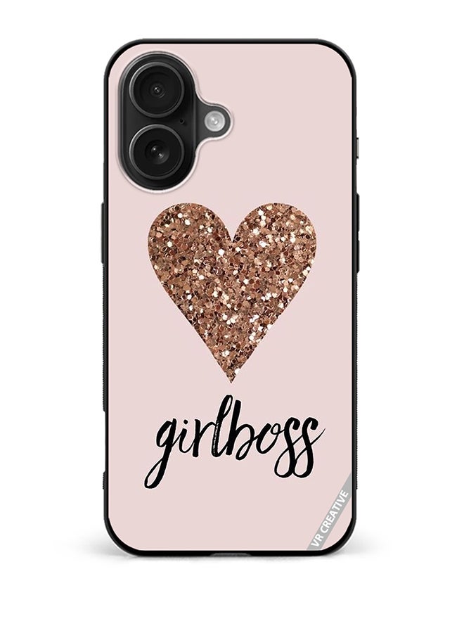 VR CREATIVE Protective Case Cover For Apple iPhone 16 Plus Girl Boss Golden Gloss Heart Design Multicolour