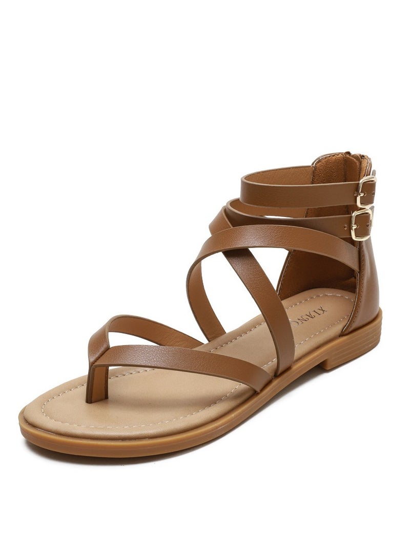 SIKETU Summer New Style Cross Flat Flat Bottom Simple Retro Versatile Women's Sandals - Image 1