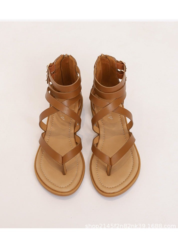 SIKETU Summer New Style Cross Flat Flat Bottom Simple Retro Versatile Women's Sandals - Image 2