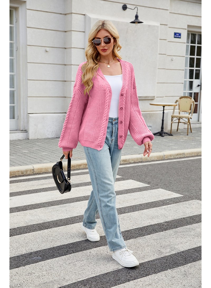 NIBEMINENT American Style Fashion Autumn Winter Lazy Sweaters V Neck Relaxed Cable Knit Cardigan - Image 2