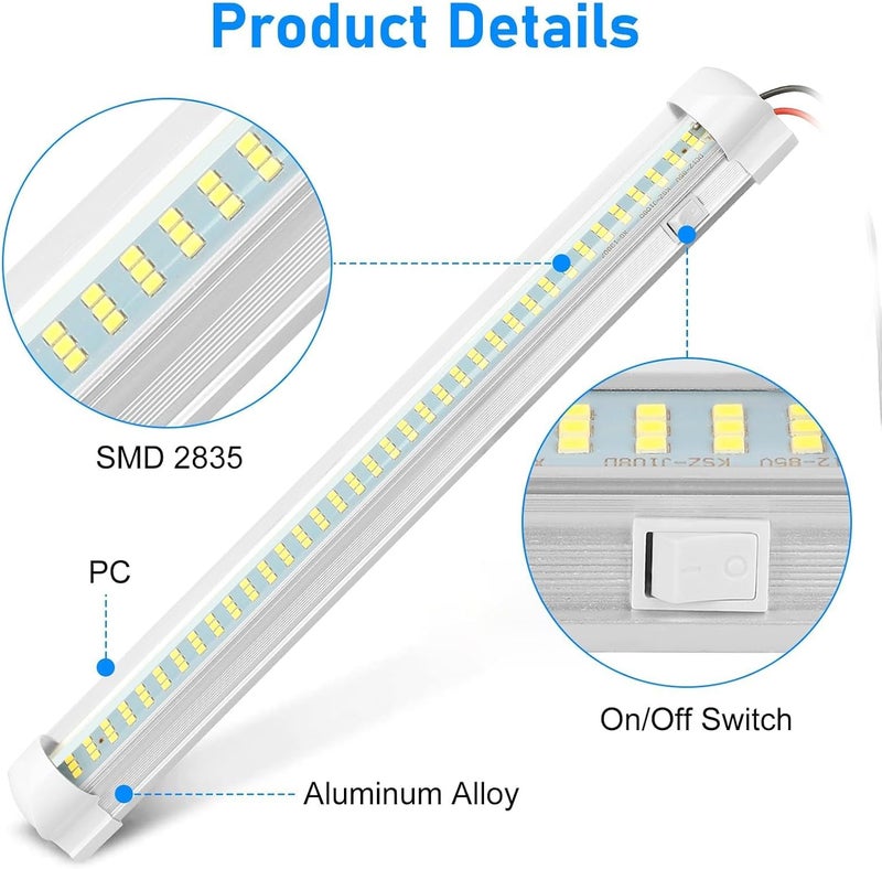 لينك ستايل 4 قطع شريط إضاءة LED داخلي 12 فولت، 108 لمبة LED مع مفتاح تشغيل/إيقاف، 1800 لومن 6 واط إضاءة LED للمركبات الترفيهية والمقطورات والقوارب والشاحنات - Image 3