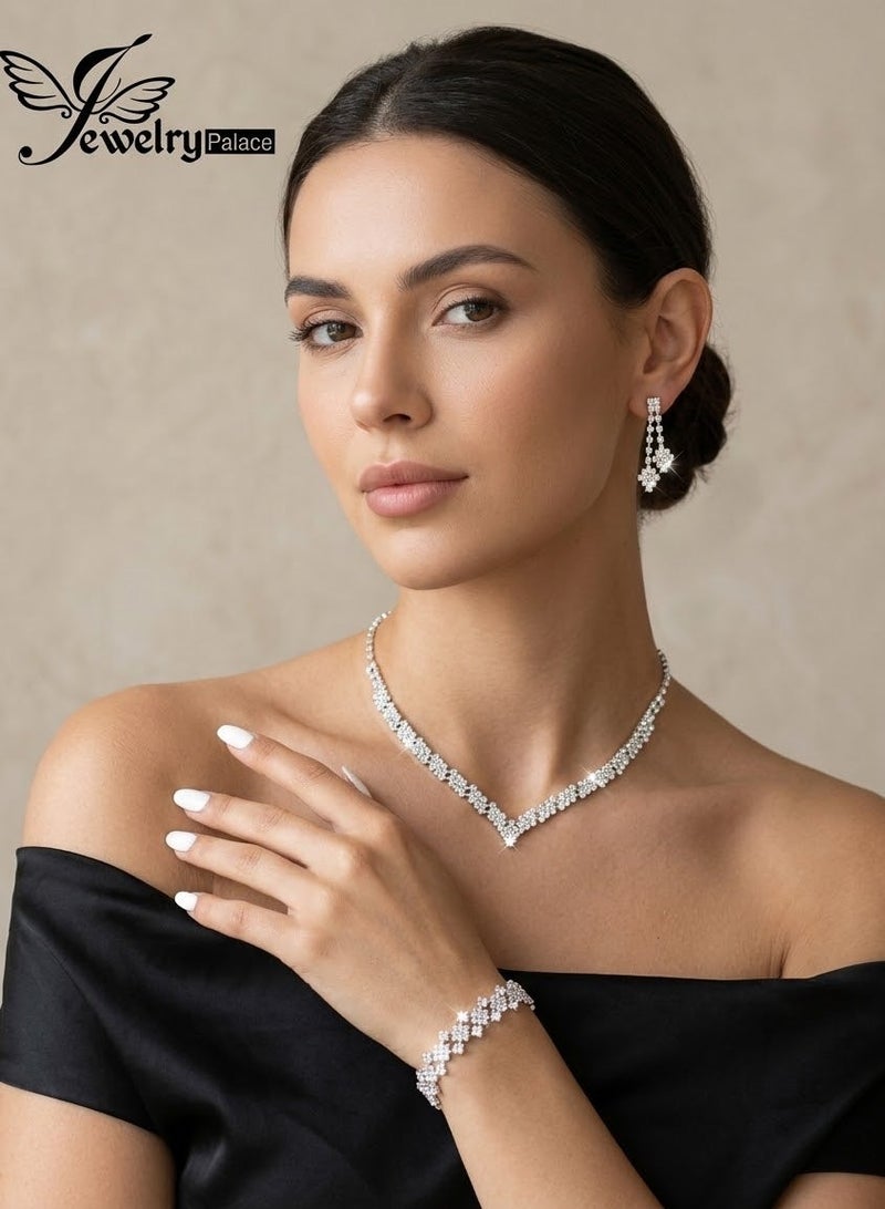 JewelryPalace Amazing Trendy Women's Zirconia Necklace And Earrings And Bracelet  Jewellery Set - Image 1