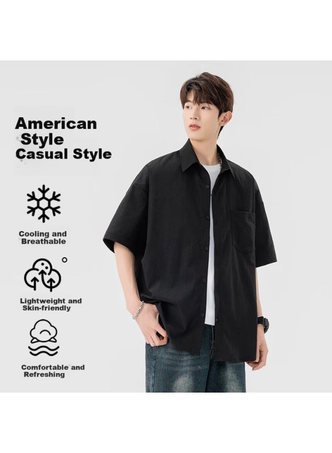 I'm David Men's Short Sleeve Shirt Summer New Ice Silk Casual Versatile Work Jacket