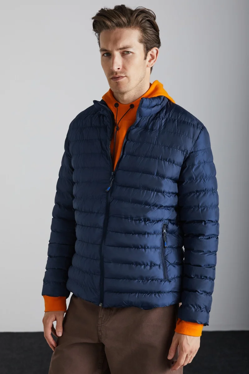 GRIMELANGE Alaska Microfiber Men's Navy Blue Jacket