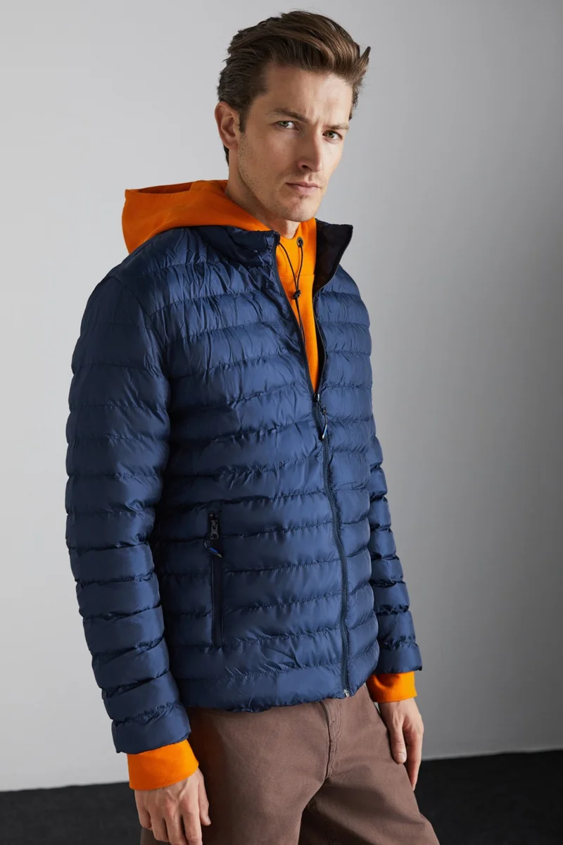 GRIMELANGE Alaska Microfiber Men's Navy Blue Jacket
