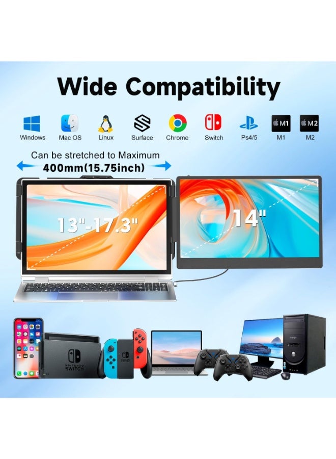 14" Laptop Screen Extender, FHD 1080P IPS Dual Monitor for 13-17" Laptops, Portable Display with HDMI/USB-C Plug & Play, Compatible with Windows, macOS, Android, Switch, PS5  - Image 3