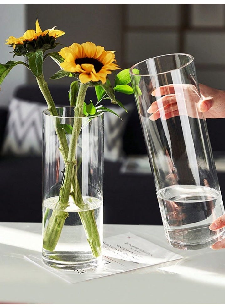 Glass Cylinder Vase -, Clear Crystal Fl - Image 2