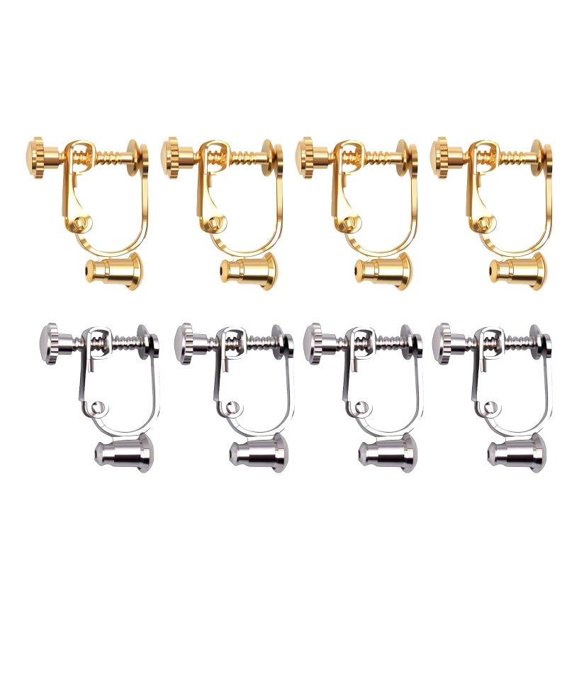 Zbdroxygen 8Pcs Clip On Converter for Earrings, Earcuffs, Earring Hooks, No Ear Hole Earrings Solution, Screw Type Adjustable Ear Clips, Lock Button Design for Fit, Compatible with Various Earring Styles - Image 1
