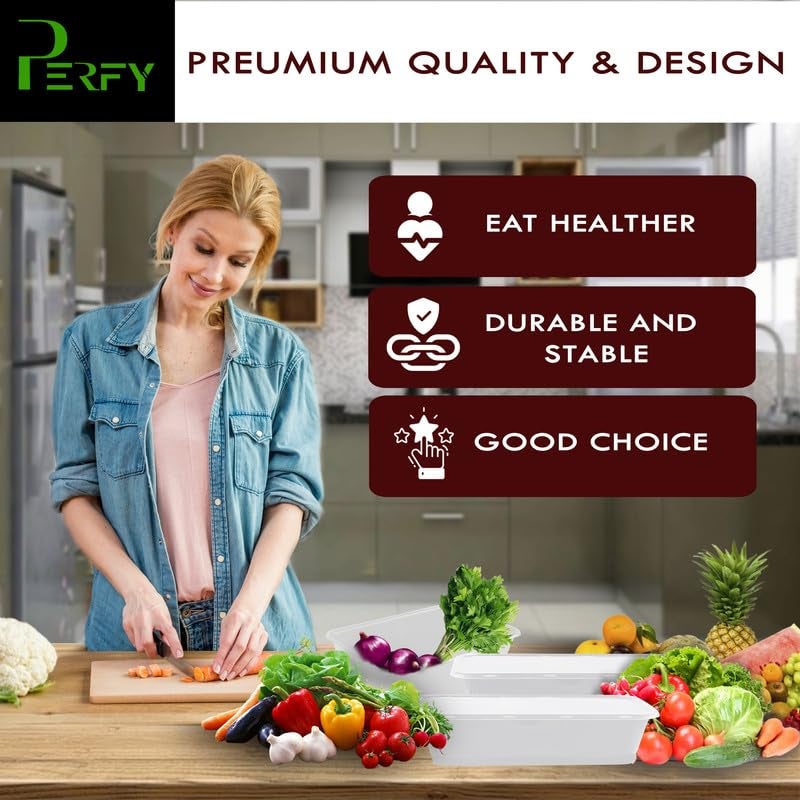 Perfy 750ml Rectangle Reusable Plastic Food Storage Containers With Lids 50PackMicrowave SafeIdeal For Kitchen StorageFood PackingWhite - Image 2