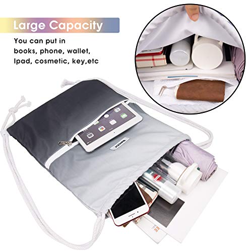 WANDF Drawstring Backpack String Bag Sackpack Cinch Water Resistant Nylon for Gym Shopping Sport Yoga (Grey) - Image 2