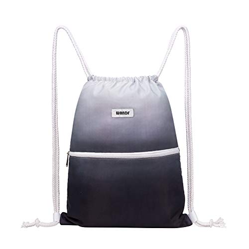 WANDF Drawstring Backpack String Bag Sackpack Cinch Water Resistant Nylon for Gym Shopping Sport Yoga (Grey) - Image 1