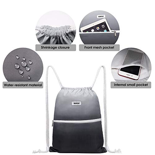 WANDF Drawstring Backpack String Bag Sackpack Cinch Water Resistant Nylon for Gym Shopping Sport Yoga (Grey) - Image 3