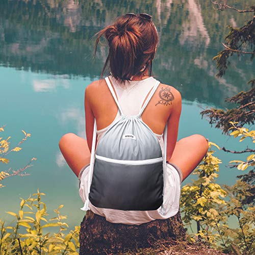 WANDF Drawstring Backpack String Bag Sackpack Cinch Water Resistant Nylon for Gym Shopping Sport Yoga (Grey) - Image 4