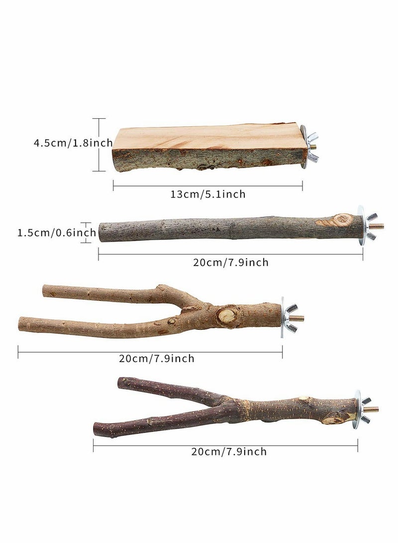 Excefore ألعاب شوكة وأغصان حامل ببغاء، مجموعة من 4 قطع قفص طيور خشبي معلق على منصة أرجوحة - Image 5