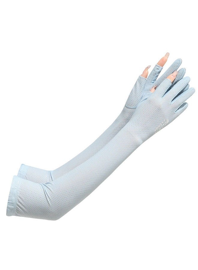 1 pair of summer long sun protection gloves, women's driving gloves, uv protection gloves, Blue - Image 1