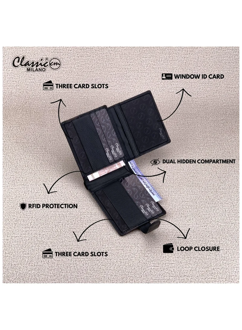 Classic Milano Black Brown (CNH-12) Classic Milano Genuine Leather Wallet for Men – Slim Bifold Men’s Wallet with RFID Blocking, Multiple Card Slots – Stylish Mens Purse Wallets Gift for Husband, Father for Men | Best Price UAE