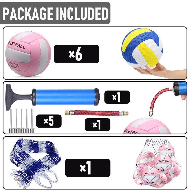 LonlyEagle 6 Pack Official Size 5 Synthetic Leather Volleyballs, Includes Pump and Net Bag, Volley Ball for Indoor and Outdoor Competition(Pink) - Image 3