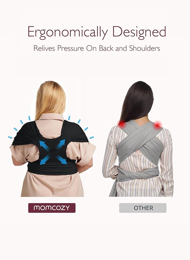 Sweet Life Baby Wrap Carrier Skin-Friendly Fabric, Easy to Wear Baby Carrier Sling T-Shirt Design, Hands Free Baby Carriers Newborn to Toddler 8-35lbs, Adjustable Buckle Suit for Waist 30-47inch, Black - Image 4