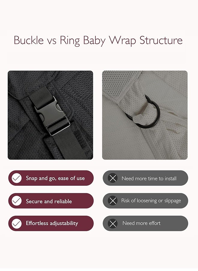 Sweet Life Baby Wrap Carrier Skin-Friendly Fabric, Easy to Wear Baby Carrier Sling T-Shirt Design, Hands Free Baby Carriers Newborn to Toddler 8-35lbs, Adjustable Buckle Suit for Waist 30-47inch, Black - Image 2