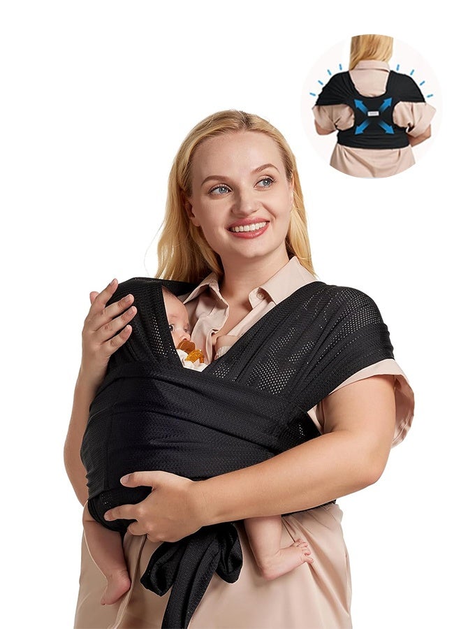 Sweet Life Baby Wrap Carrier Skin-Friendly Fabric, Easy to Wear Baby Carrier Sling T-Shirt Design, Hands Free Baby Carriers Newborn to Toddler 8-35lbs, Adjustable Buckle Suit for Waist 30-47inch, Black - Image 1