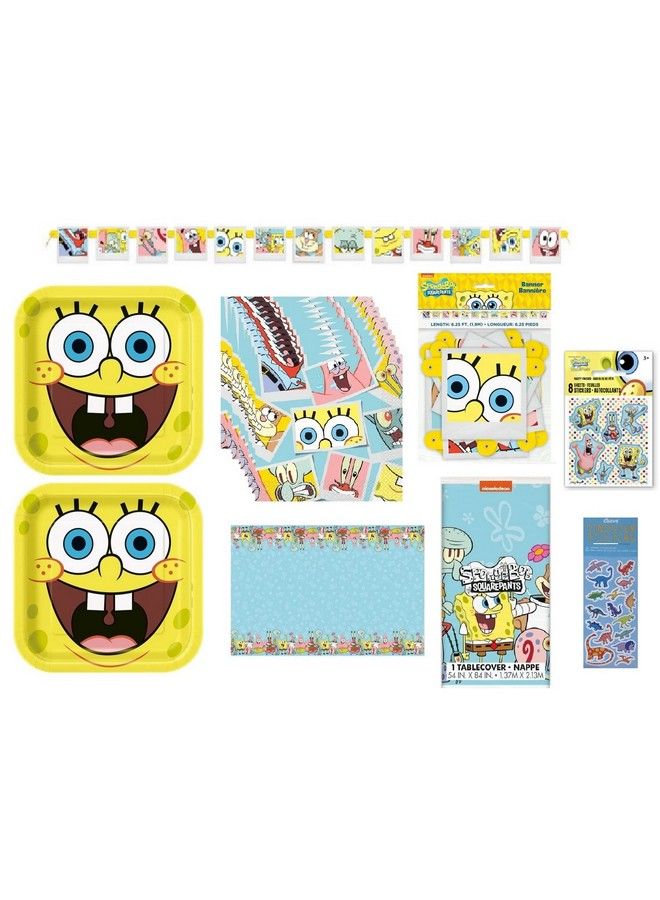 Unique Spongebob Squarepant Birthday Party Supplies Decoration Bundle Pack Includes Lunch Plates Lunch Napkins Table Cover Happy Birthday Banner Stickers (Bundle For 16) - Image 2