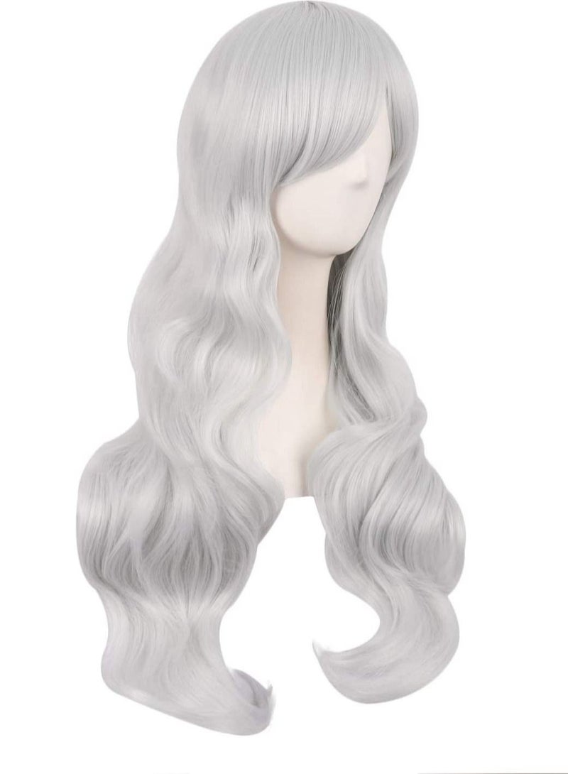إستيل المرأة الساحرة الجانب الانفجارات طويلة مجعد شعر مستعار اصطناعي كامل الفضة - Image 2