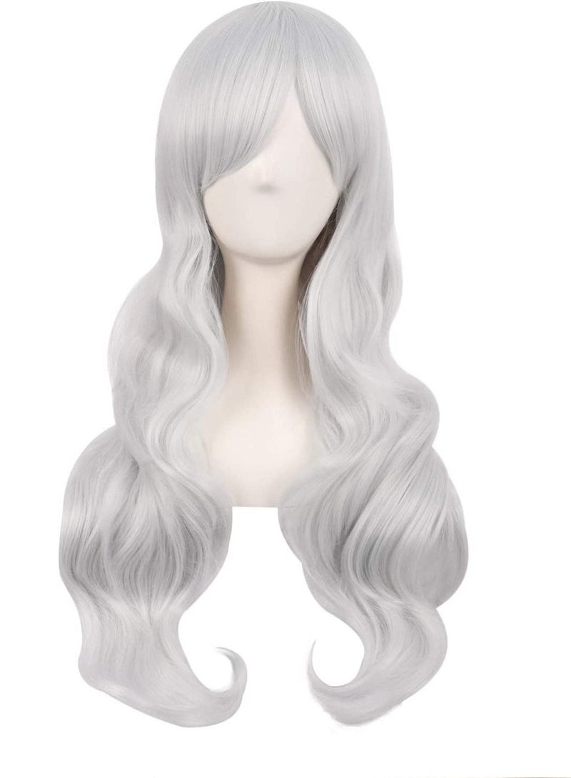 إستيل المرأة الساحرة الجانب الانفجارات طويلة مجعد شعر مستعار اصطناعي كامل الفضة - Image 1
