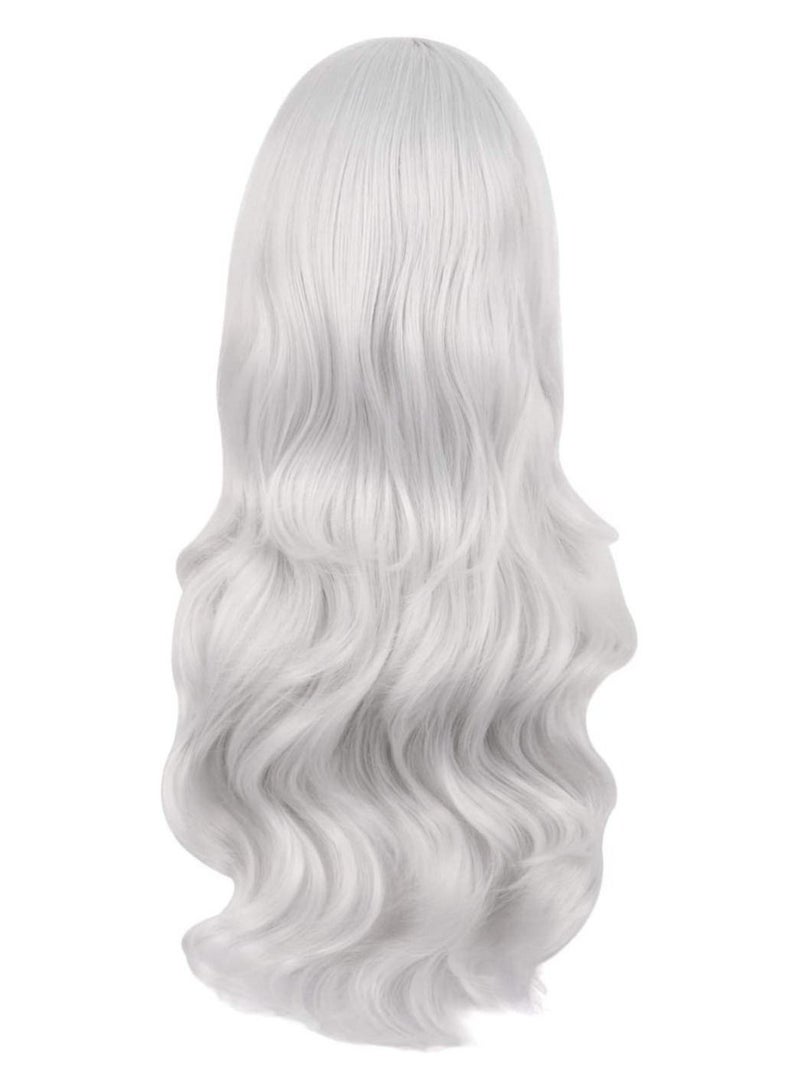 إستيل المرأة الساحرة الجانب الانفجارات طويلة مجعد شعر مستعار اصطناعي كامل الفضة - Image 4
