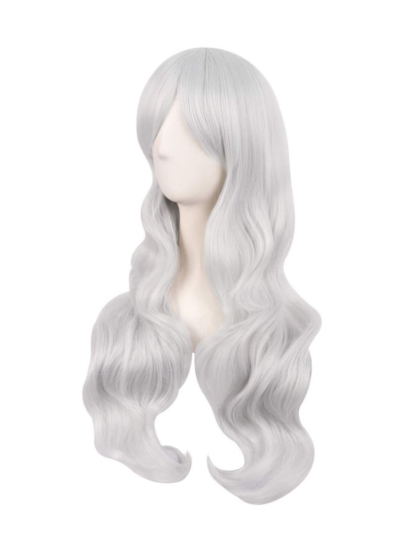 إستيل المرأة الساحرة الجانب الانفجارات طويلة مجعد شعر مستعار اصطناعي كامل الفضة - Image 3