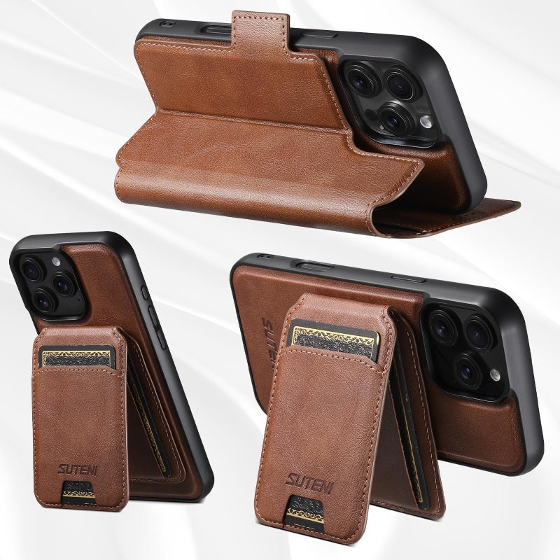 Suteni For Iphone 13 Pro Max Q07S2 3-In-1 Detachable Vertical Flip Wallet Magsafe Splicing Leather Phone Case(Brown) - Image 3